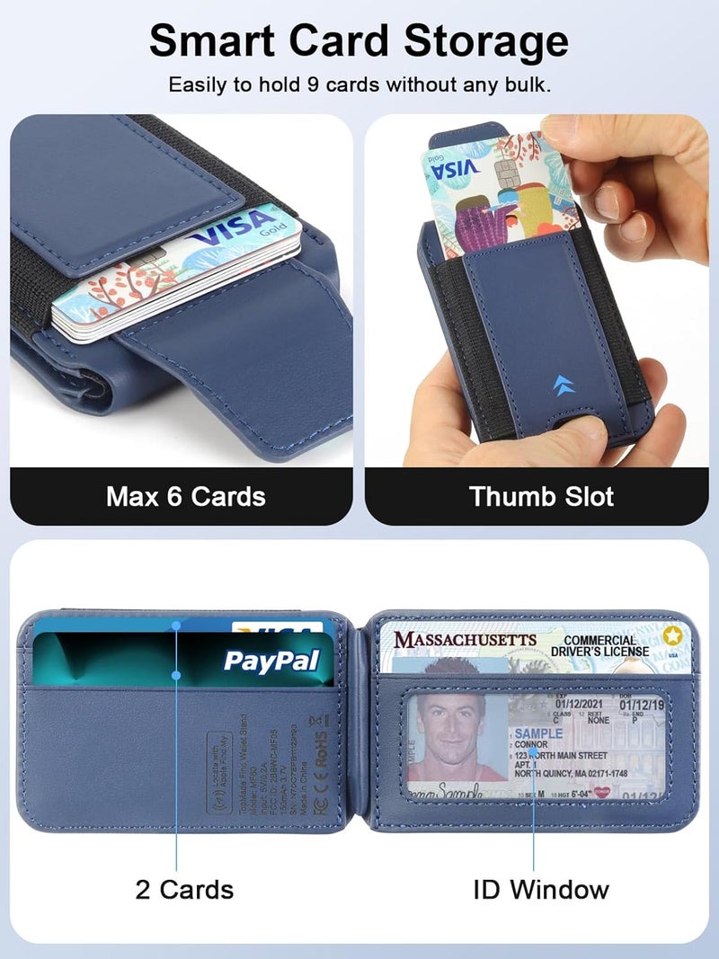 TopMade for Magsafe Wallet, Works with Apple Find My, Strongest Magnetic Wallet for iPhone 17/16/15/14/13/12 Series, Mganetic card holder with Adjustable Stand, 9 Cards Holder, Dark Blue - Image 5